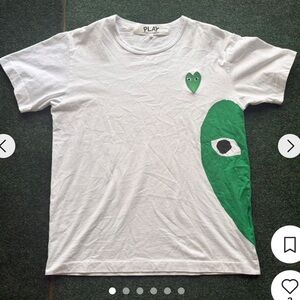 Comme des Garcons Play White Tee with Green Bird Design